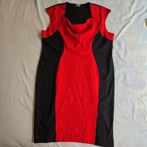 Avon 2X Red & Black Colorblock Bodycon Hourglass Illusion Sheath Dress